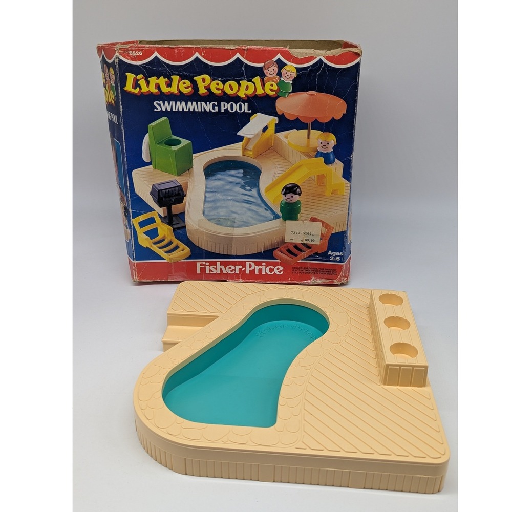 Fisher-Price Little People Swimming Pool 2526 Vintage 1986 Tan Blue Base Box